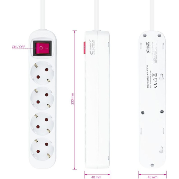 Nanocable Régua 4 Tomadas com switch 1.4 M Branco