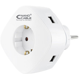 Nanocable Carregador tomada 2 USB A + 1 USB-C e Tomada integrada