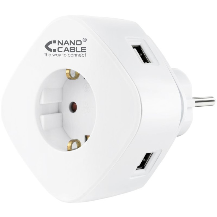 Nanocable Carregador tomada 2 USB A + 1 USB-C e Tomada integrada