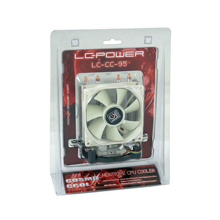 LC-Power LC-CC-95 ventoinha para PC Processador Cooler 9,2 cm Prateado, Branco