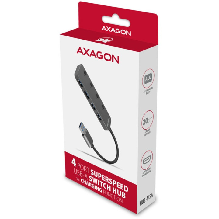 Hub Switch AXAGON HUE-MSA Superspeed USB-A, 4x USB 3.0, Activo 20cm