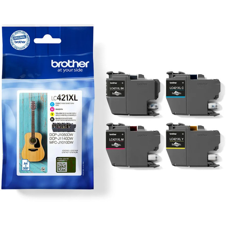 Pack 4 Tinteiros Originais Brother LC-421XLVAL XL Preto, Ciano,