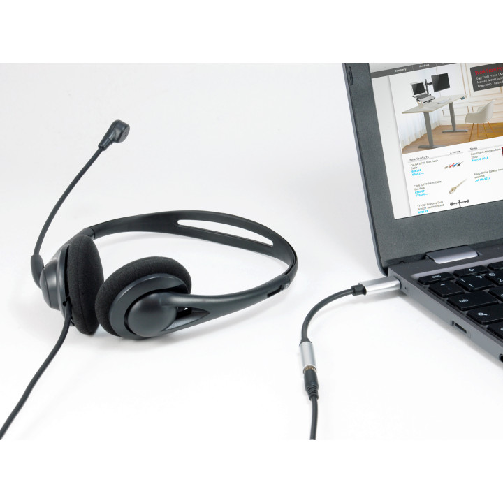 Equip 133474 cabo para telemóvel Preto, Prateado 0,15 m USB-C 3.5 mm