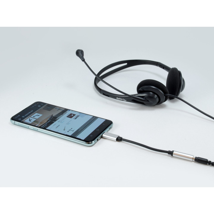 Equip 133474 cabo para telemóvel Preto, Prateado 0,15 m USB-C 3.5 mm