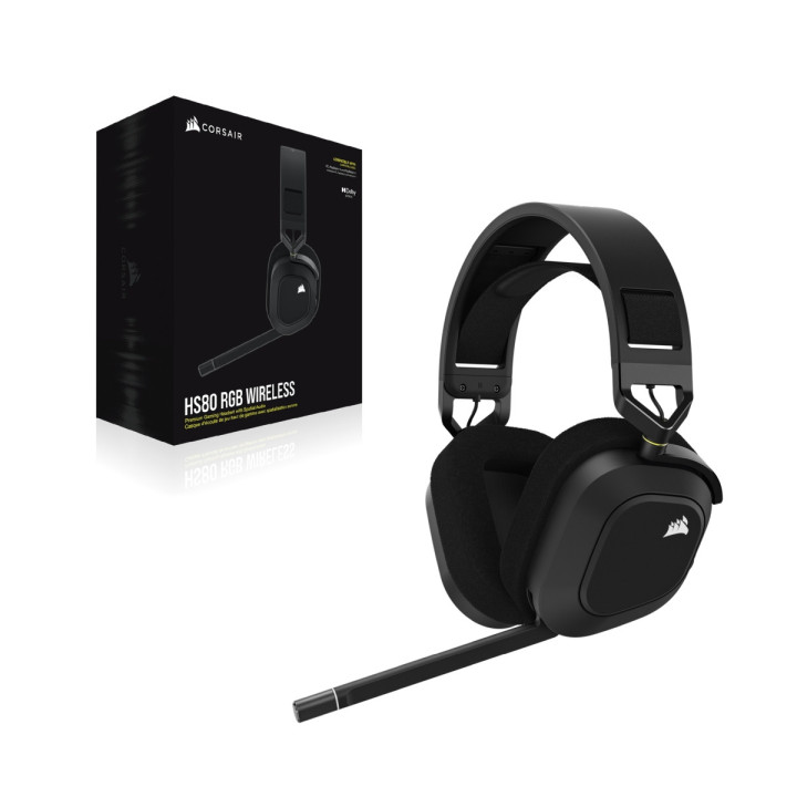Corsair HS80 RGB Auscultadores Sem fios Fita de cabeça Jogos Preto