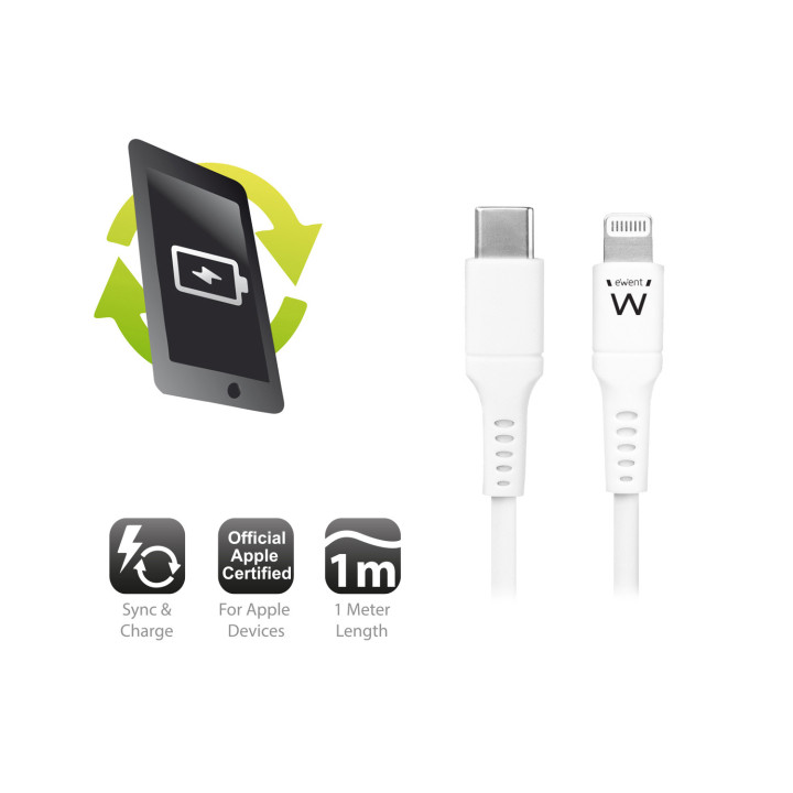 Ewent EW9915 cabo Lightning 1 m Branco