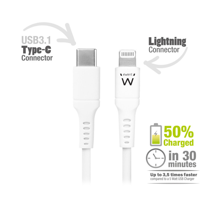 Ewent EW9915 cabo Lightning 1 m Branco