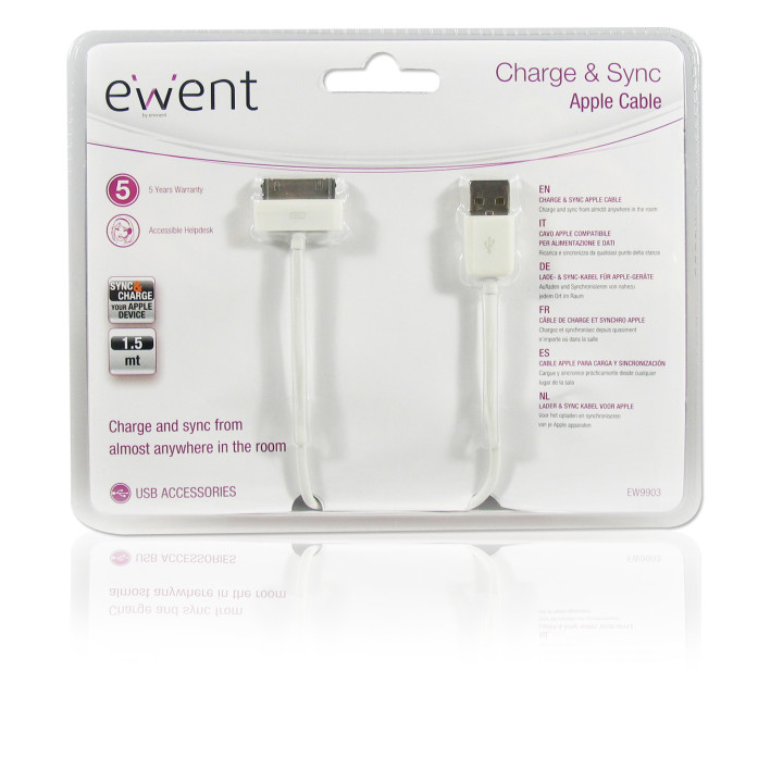 Ewent EW9903 cabo para telemóvel Branco 1,5 m USB A Apple 30-pin