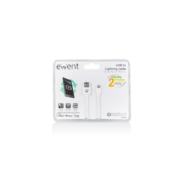Ewent EW9902 cabo Lightning 2 m Branco