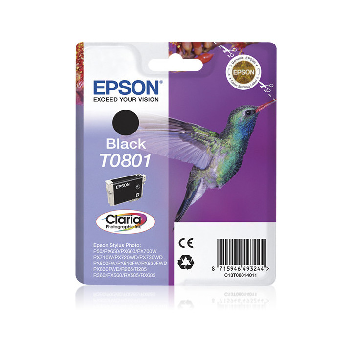 Epson Hummingbird Tinteiro Preto T0801 Tinta Claria Photographic (c alarme RF+AM)