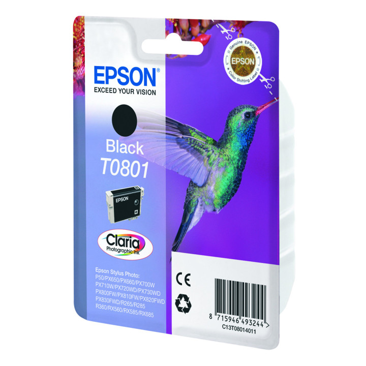 Epson Hummingbird Tinteiro Preto T0801 Tinta Claria Photographic (c alarme RF+AM)