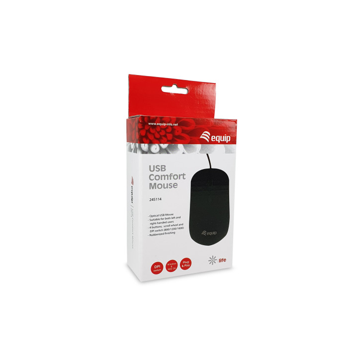 Equip 245114 rato Ambidestro USB Type-A Ótico 1600 DPI