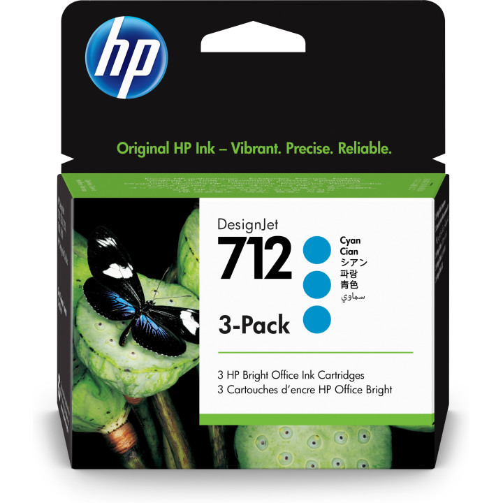 HP Conjunto de 3 tinteiros ciano 712 DesignJet de 29 ml