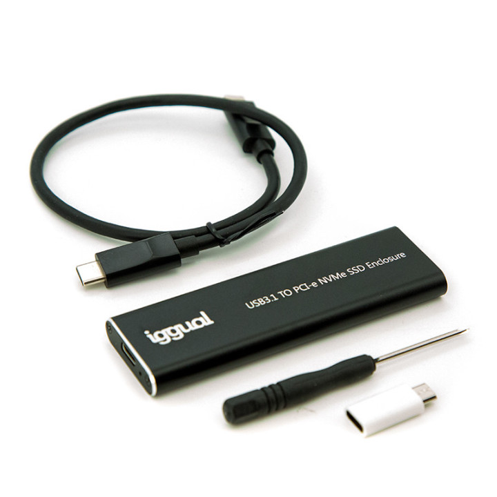 Caixa pata Disco SSD M.2 iggual NVMe / SATA USB-C Preta