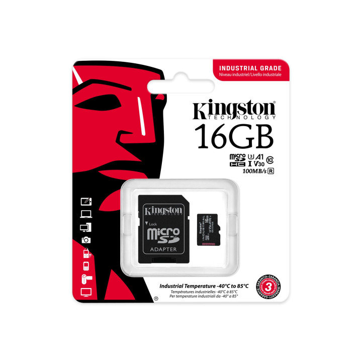 Cartão de memória Kingston Technology Industrial 16GB MicroSDHC UHS-I Classe 10