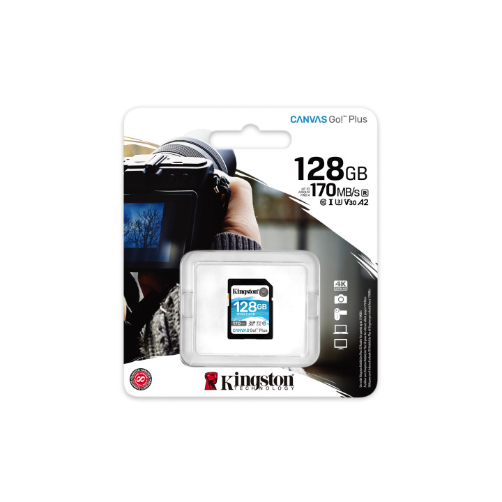 Cartão de Memória Kingston Technology Canvas Go! Plus 128GB SD UHS-I Classe 10