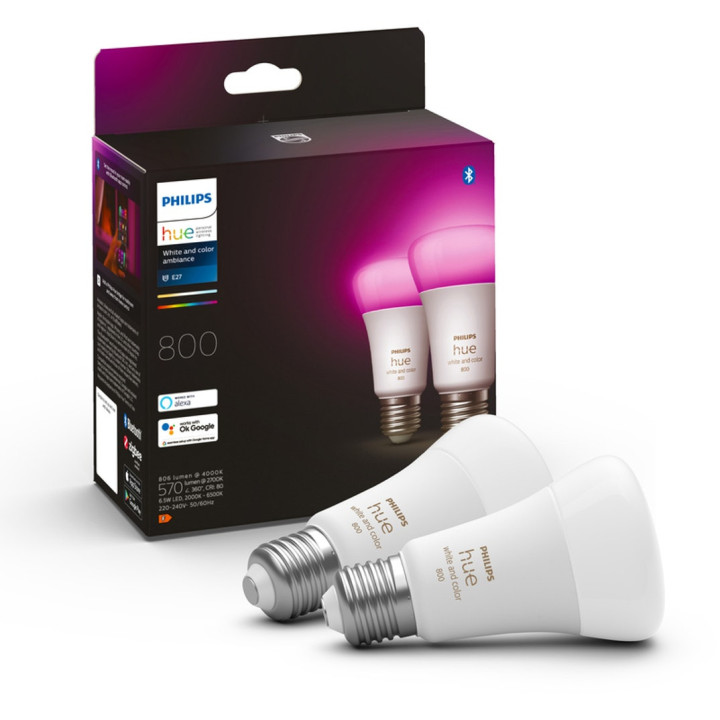 Lâmpada Inteligente Philips HueWCA 9W A60 E27 2P EUR Luz Branca/RGB (2 Pack)