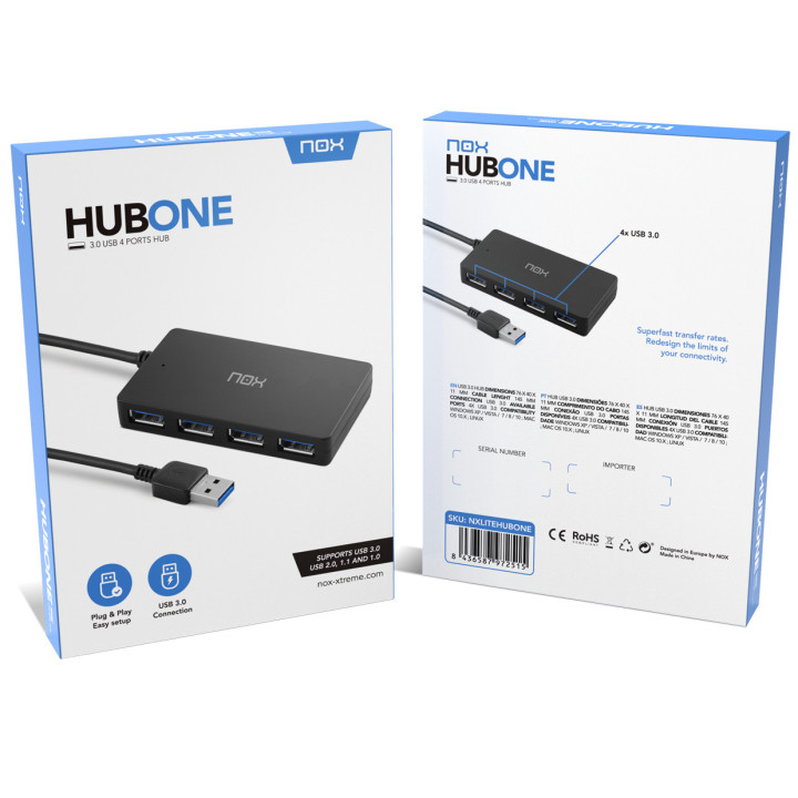 NOX Lite Hub One USB 3.2 Gen 1 (3.1 Gen 1) Type-A 10 Mbit s Preto