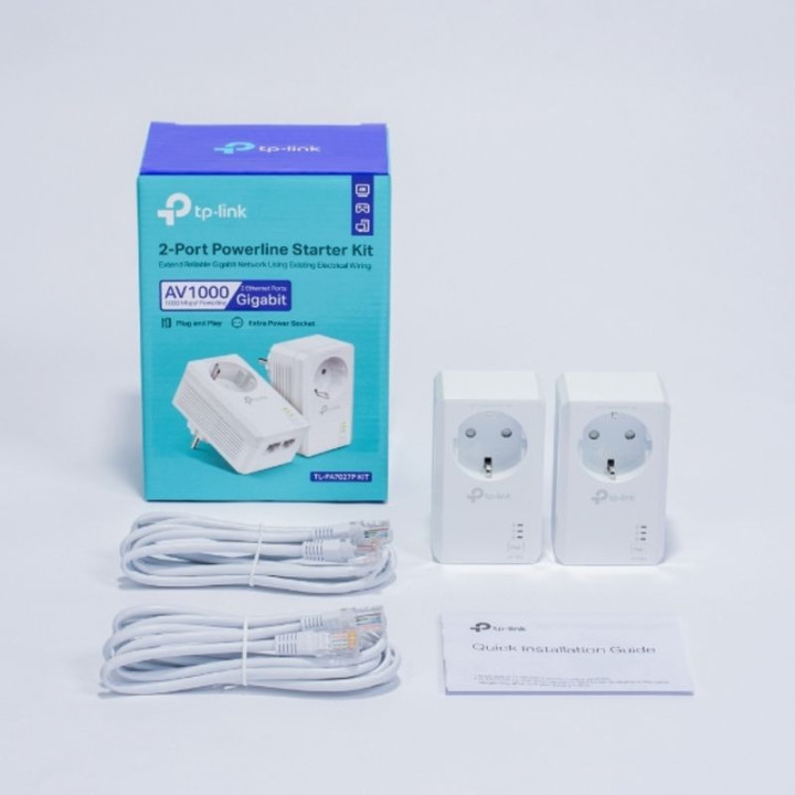 Powerline TP-Link AV1000 TL-PA7027P Kit 2-Port Gigabit Passthrough Starter Kit