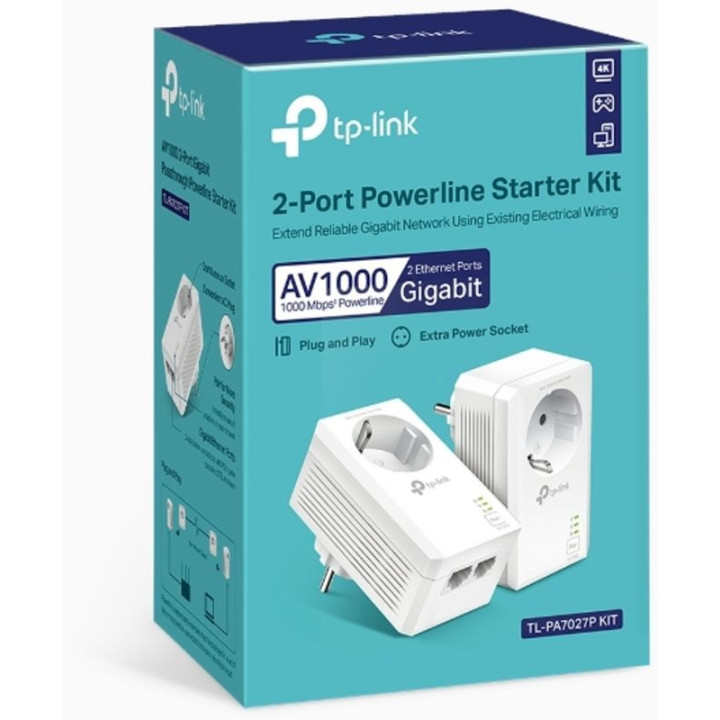 Powerline TP-Link AV1000 TL-PA7027P Kit 2-Port Gigabit Passthrough Starter Kit