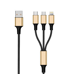 2GO 797152 cabo USB 3 m USB B USB C Micro-USB B Lightning Preto, Dourado