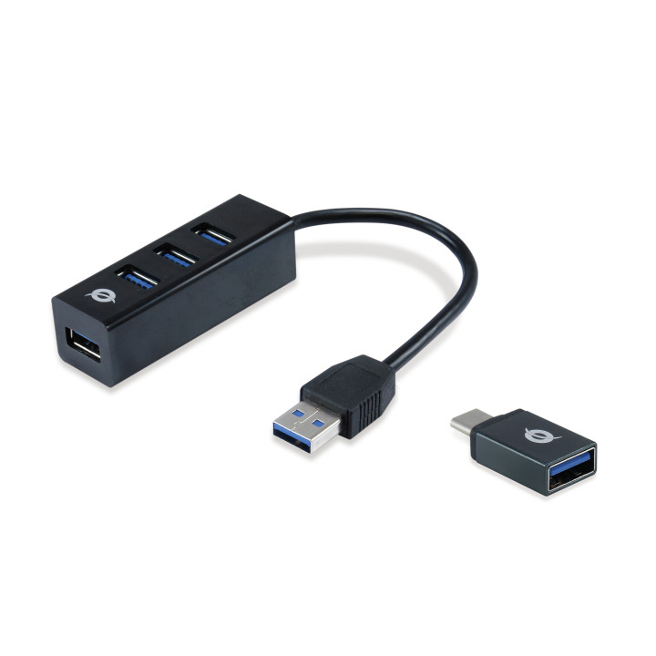 HUB USB Conceptronic Hubbies Tail USB 3.2 Gen 1 (3.1 Gen 1) Type-A 5000 Mbit/s Preto