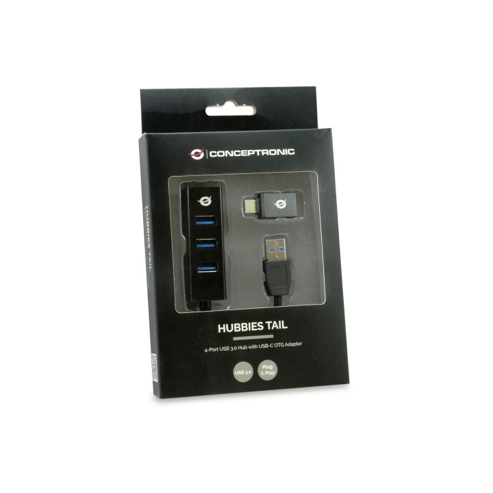 HUB USB Conceptronic Hubbies Tail USB 3.2 Gen 1 (3.1 Gen 1) Type-A 5000 Mbit/s Preto