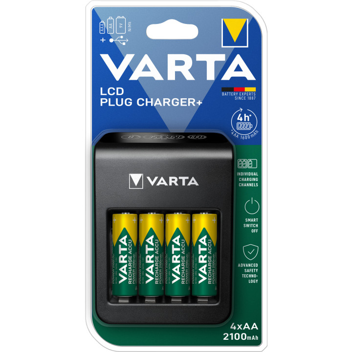 Varta LCD Plug Charger + 4 Pilhas AA 2100mAh