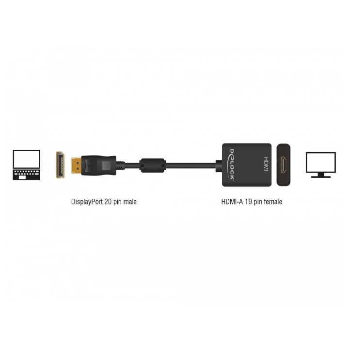 Adaptador Delock DisplayPort 1.2 Macho p/ HDMI Fêmea 4K Active