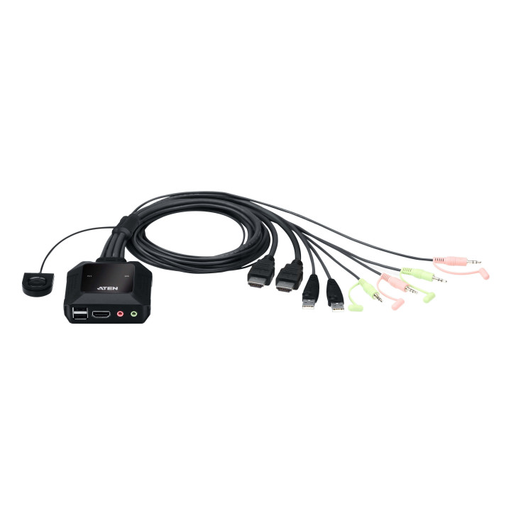 ATEN Switch KVM de Cabo 4K HDMI de 2 portas USB com seletor de porta remota