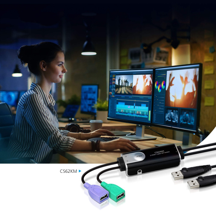 ATEN Switch KM com cabo de 2 portas USB