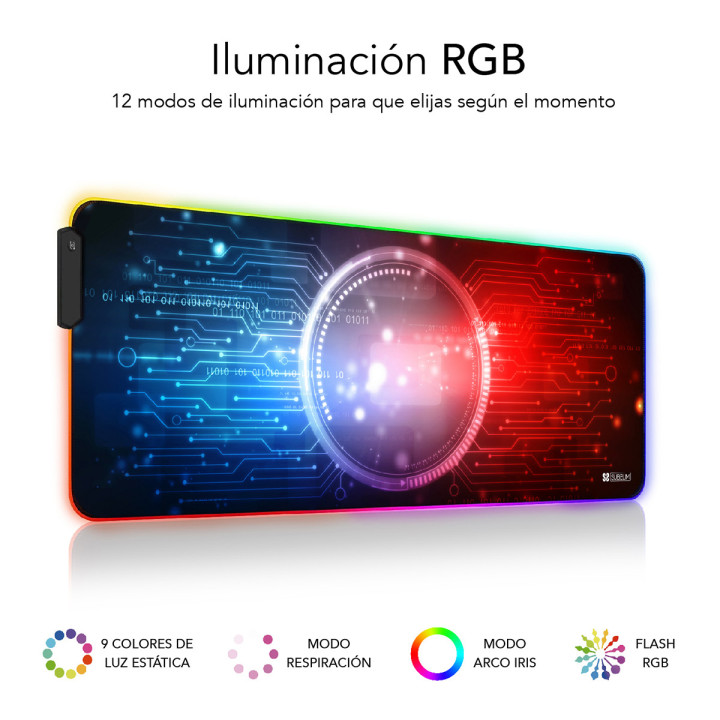 SUBBLIM SUBMP-02RGB12 tapete de rato Tapete Gaming Preto, Multicor