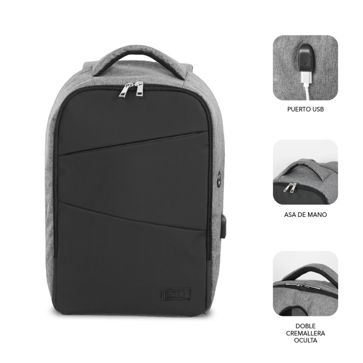 SUBBLIM MOCHILA SECURE V2 AP ANTIROBO 16'' GRIS mala para portáteis 40,6 cm (16") Preto, Cinzento