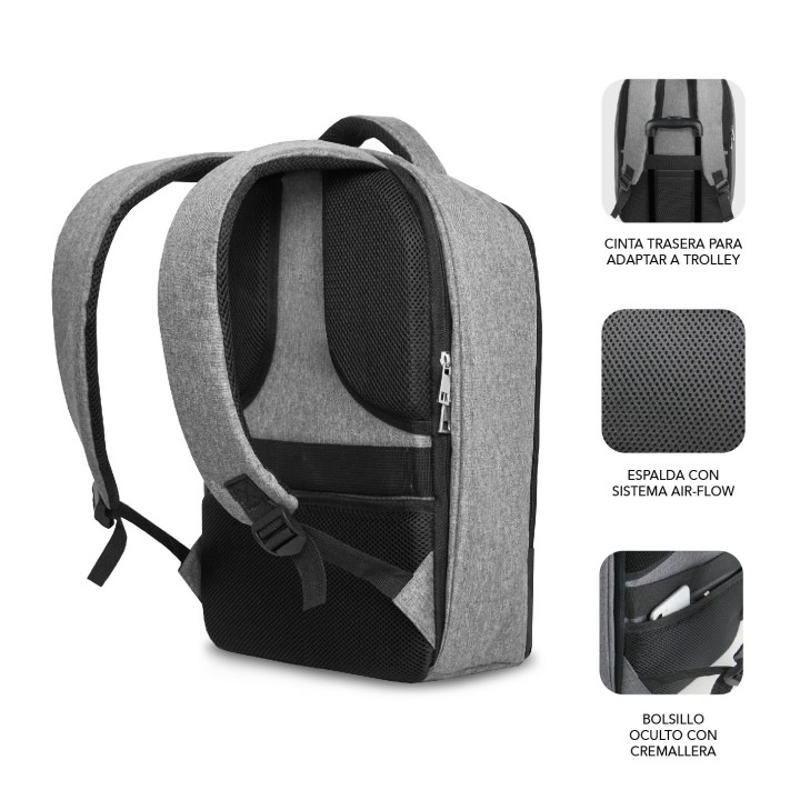 SUBBLIM MOCHILA SECURE V2 AP ANTIROBO 16'' GRIS mala para portáteis 40,6 cm (16") Preto, Cinzento