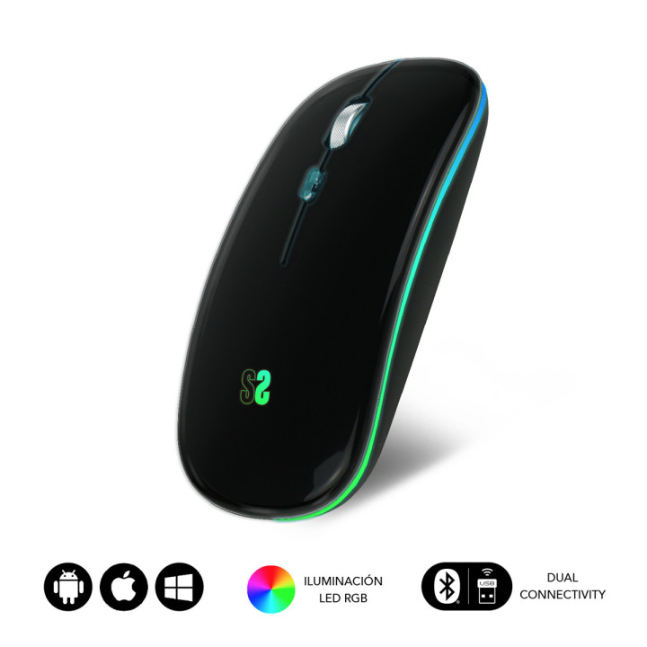 SUBBLIM SUBMO-LDFLAT1 rato Ambidestro RF Wireless + Bluetooth + USB Type-A Ótico 1600 DPI