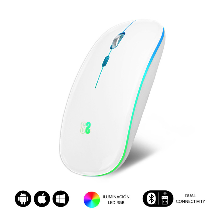 SUBBLIM SUBMO-LDFLAT2 rato Ambidestro RF Wireless + Bluetooth + USB Type-A Ótico 1600 DPI