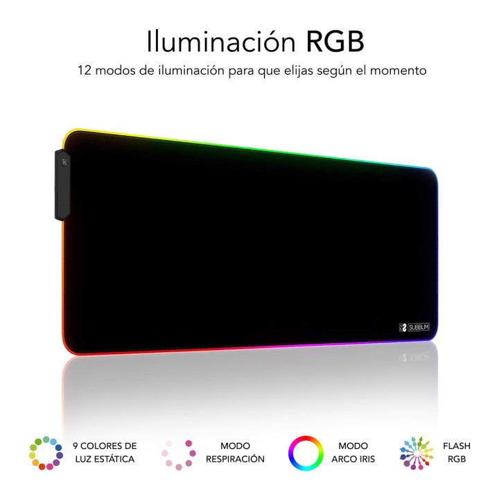 SUBBLIM SUBMP-02RGB01 tapete de rato Tapete Gaming Preto