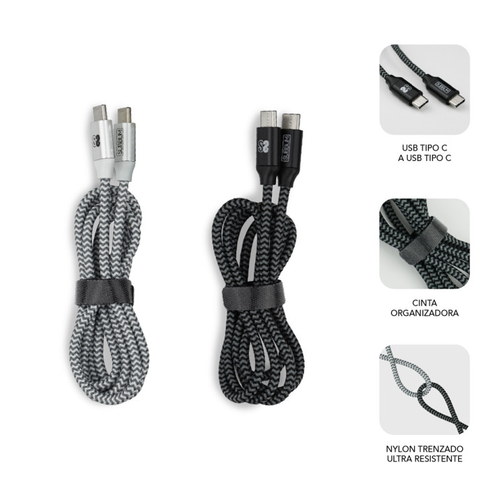 SUBBLIM PACK 2 CABLES USB TIPO USB-C A USB-C 1 M BLACK SILVER cabo USB
