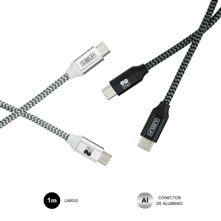 SUBBLIM PACK 2 CABLES USB TIPO USB-C A USB-C 1 M BLACK SILVER cabo USB