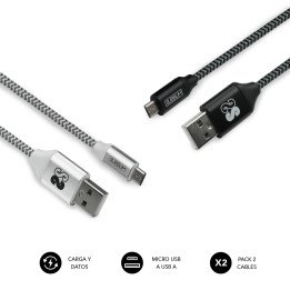 SUBBLIM PACK 2 CABLES USB A MICRO USB (2.4A) 1M BLACK SILVER cabo USB Micro-USB A Alumínio, Preto, Cinzento, Branco