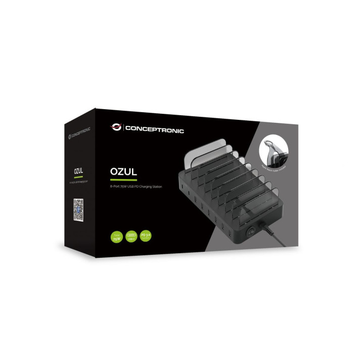 Estação de carregamento Conceptronic OZUL 8-Port 75W USB p/
