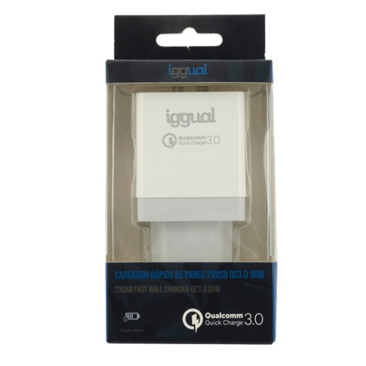 Carregador iggual 2xUSB carga rápida QC3.0 30W Branco