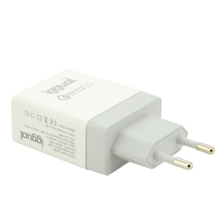 Carregador iggual 2xUSB carga rápida QC3.0 30W Branco
