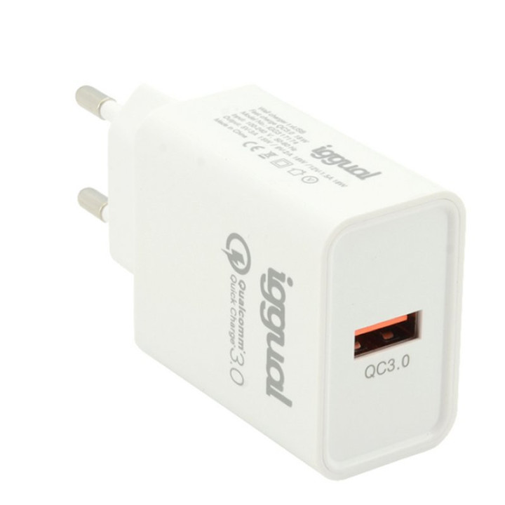 Carregador USB iggual 1xUSB carga rápida QC3.0 18W