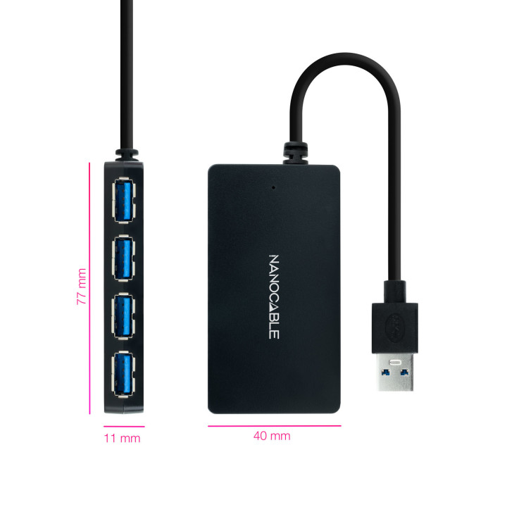 Nanocable 10.16.4403 hub de interface USB 3.2 Gen 1 (3.1 Gen 1) Type-A Preto