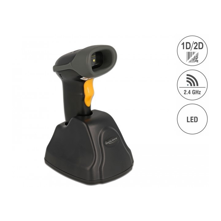 Delock 2.4 GHz Barcode Scanner 1D and 2D with charging station