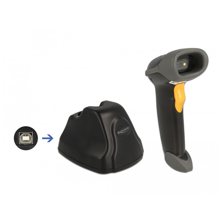 Delock 2.4 GHz Barcode Scanner 1D and 2D with charging station