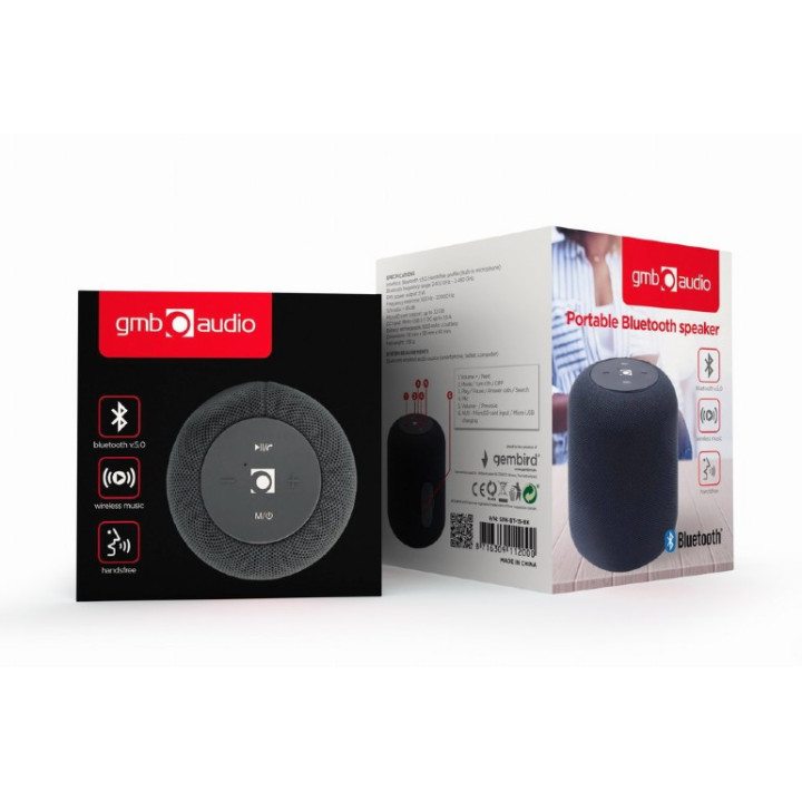 Coluna portátil Bluetooth Gembird c/ Rádio FM mono 5W Preta