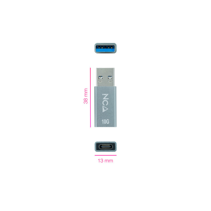 Adaptador Nanocable USB-A 3.1 GEN2 to USB-C, USB-A/M-USB-C/F, Grey