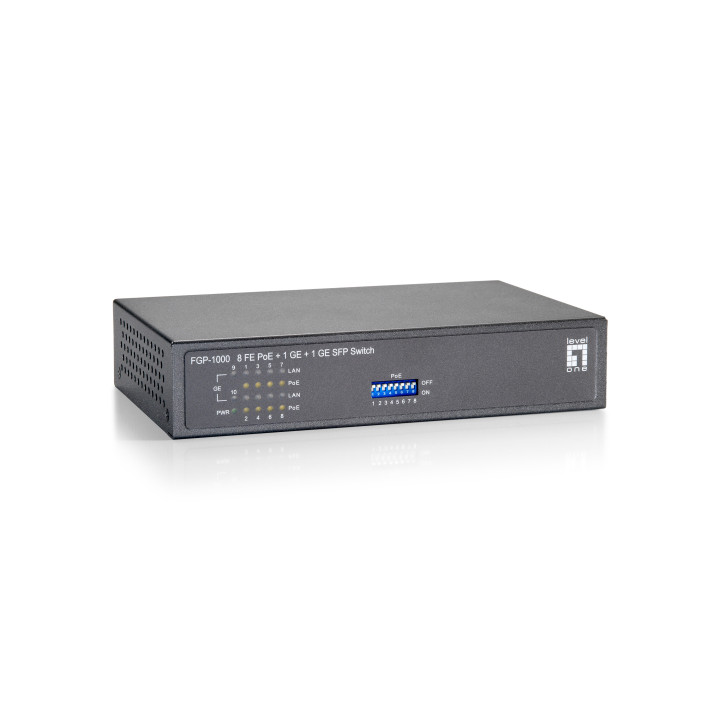 LevelOne FGP-1000 switch de rede Gigabit Ethernet (10 100 1000) Power over Ethernet (PoE) Preto, Cinzento